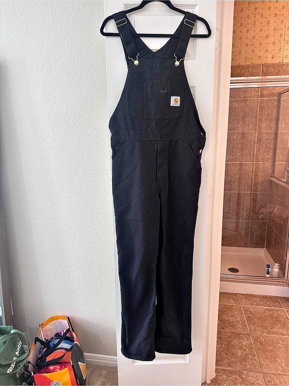 Carhartt Bib Overall Black Workwear Unisex 38 x 30